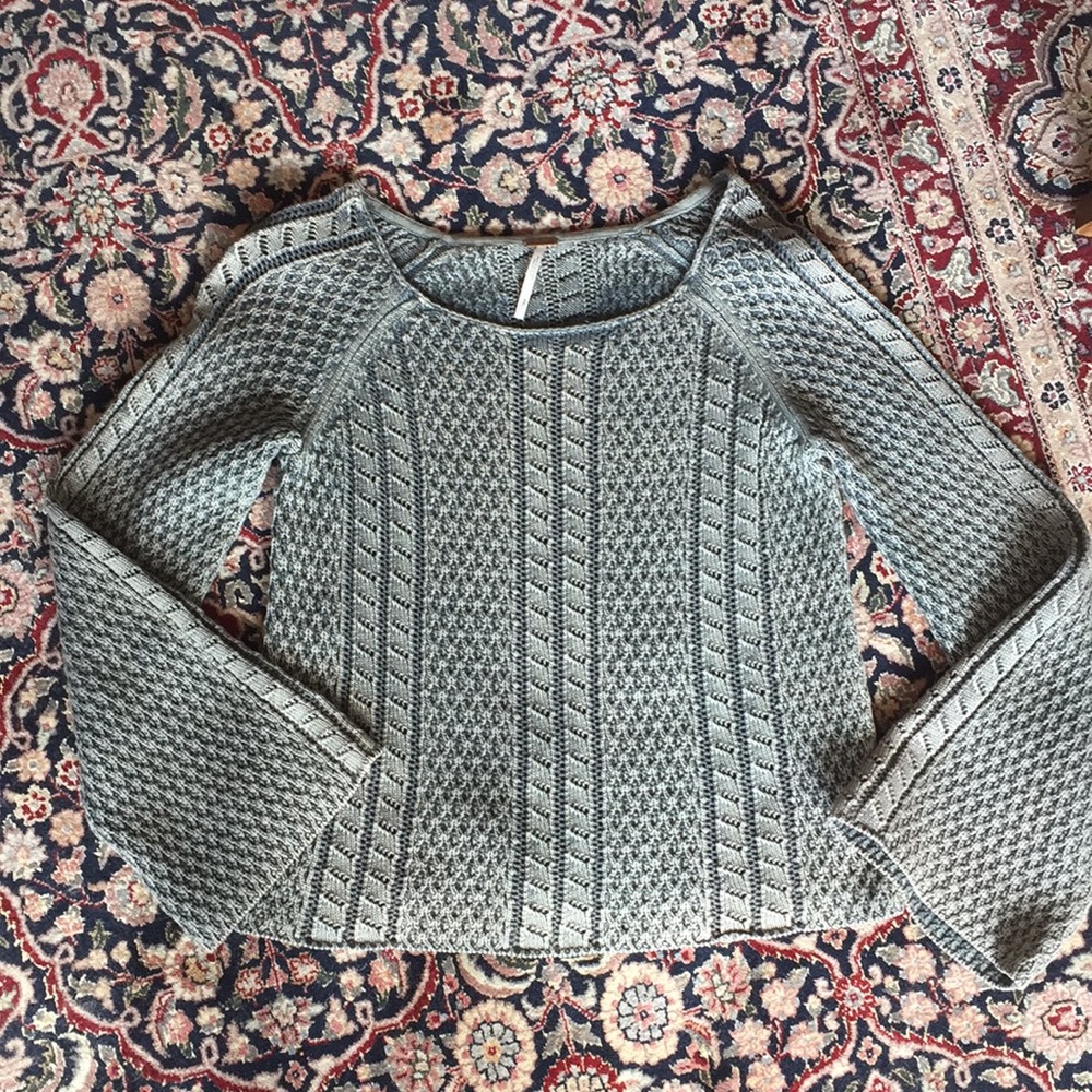 Free People Sweater, S, Green/Grey Scoop Neck